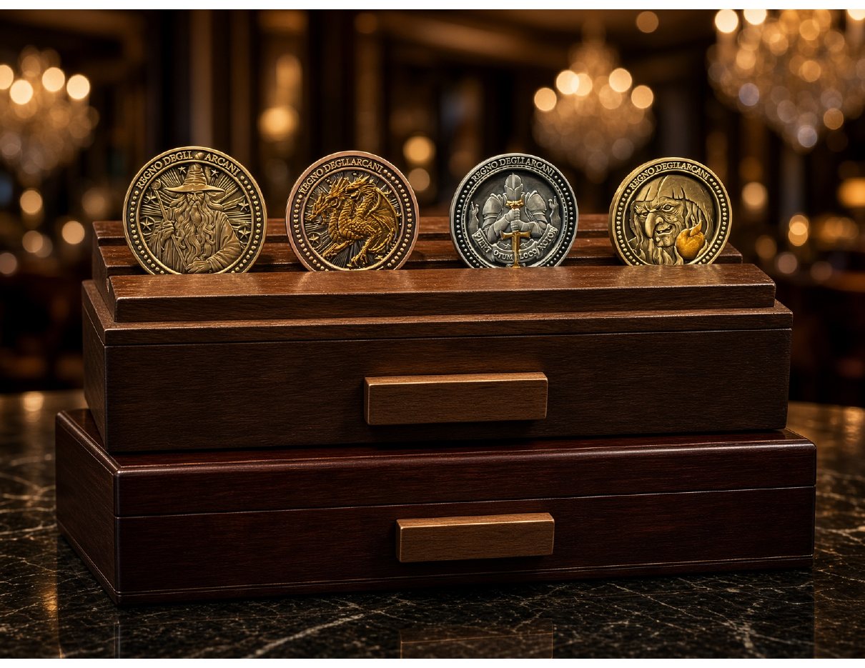 Four display coins on permanent display