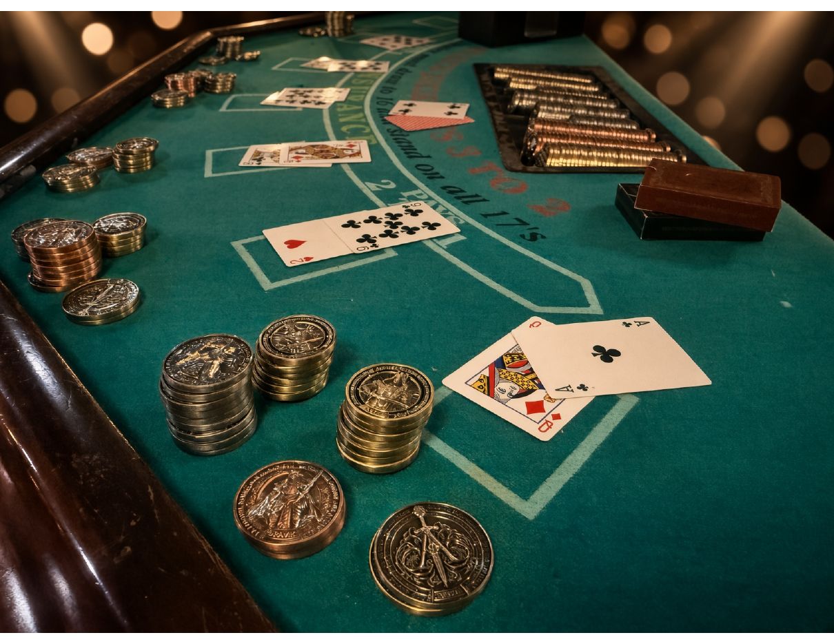 Steel Imperial Coins in actual play on the blackjack table